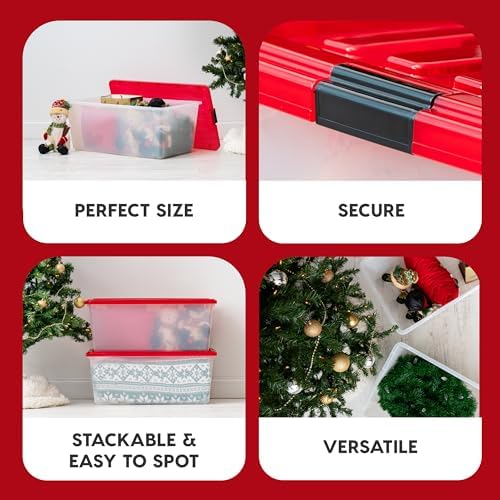 IRIS USA 4-Pack, 91 Qt. Holiday Storage Bin with Lids, Red - Image 3