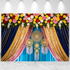 8x6ft India Pooja Backdrop Marigold Garland Diwali Traditional Festival Ganpati Photography Background Hindu Wedding Mehndi Party Banner Decorations Photo Studio Props by CkihgennDecors