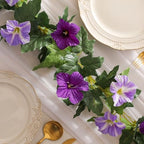 Floweroyal 6 Pack Artificial Flower Garlands 15.8FT Fake Morning Glory Vines Silk Flowers Hanging Garland Ivy for Wedding Arch Party Home Garden Wall Decor (Purple) - Image 5