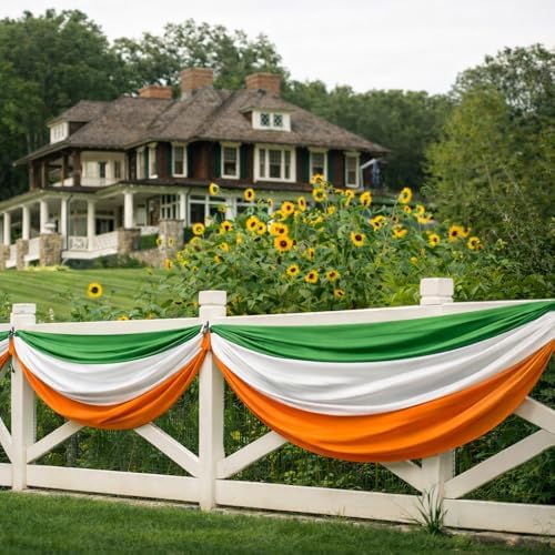 3Pack St Patrick's Day Bunting Flags 2x20 Ft Irish Green White Orange Stripe Banner Ireland Patriotic Half Fan Flag Decor Outside Garden Porch - Image 5