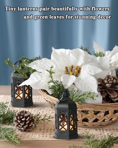 12-Pack Mini Lanterns with Flickering LED Candles for Ramadan, Moroccan Decorative Hanging Lanterns for Halloween, Christmas, Wedding, Black Lantern for Table Centerpiece, Home & Party Decor - Image 4