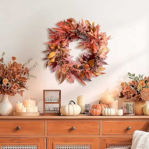 DN DECONATION 24 Inch Fall Wreaths for Front Door, Autumn Farmhouse Wreaths - Image 2