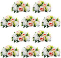 NUPTIO Pcs of 10 Fake Flower Ball Arrangement Bouquet,15 Heads Plastic Roses with Base, Suitable for Our Store's Wedding Centerpiece Flower Balls for Centerpieces Home Décor (Pink Champagne & White) by Nuptio