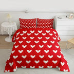 Red White Comforter Set King Size Cute Heart Pattern Bedding For Kids Boys Girls Valentine Day Gift Quilt Cartoon Love Geometric Duvet Insert Love Heart Soft Warm Bedding Sets Bedroom Decor 3Pcs - Image 2