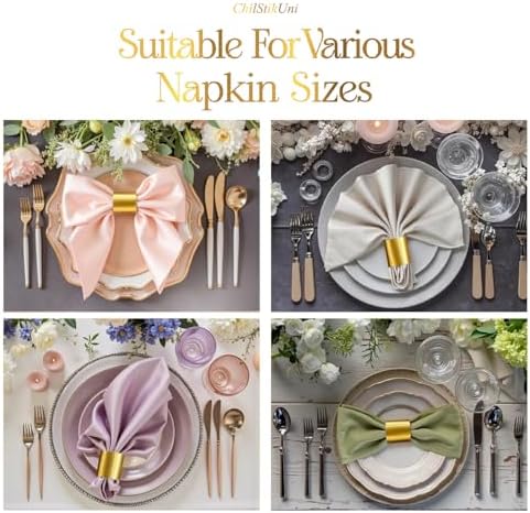 Holiday Parties Napkin Rings Set of 200, 2 Colors in 1 (Brushed Gold Silver), Reusable Adjustable Napkin Bands for Parties, Wedding, Fathers' Day Table Decor, Waterproof Tear-Proof Great Gift Idea - Image 2