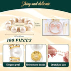 100Pcs Gold Disposable Napkin Rings Imitation Pearl Ring Napkin Holder Delicate White&Gold Beaded Serviette Buckles for Wedding Party Dinner Table Decor and Daily Use - Image 2