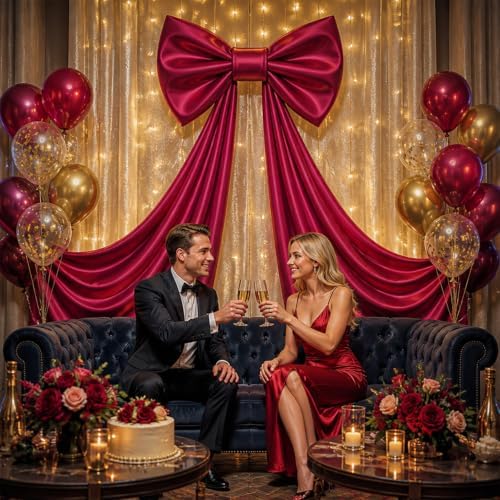 Big Burgundy Bow for Backdrop, 24"x16" Large Burgundy Bow Decorations with 80" Ribbon Drape for Birthday Wedding Baby Shower Photography Valentine's Day Christmas Decorations - Image 3