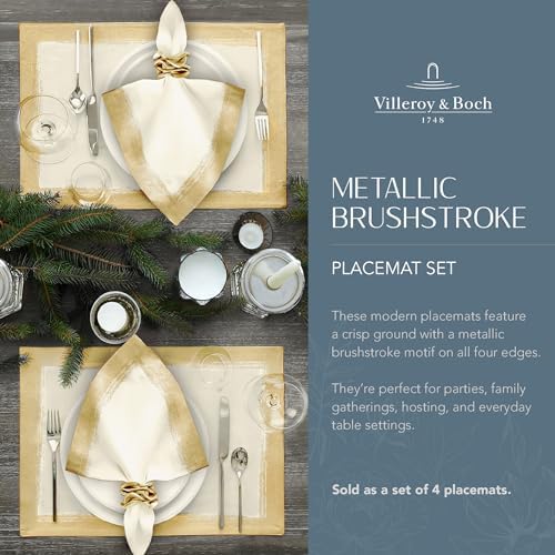 Villeroy & Boch Metallic Brushstroke Modern Linen Blend Placemat Set, 14 Inches x 20 Inches, Set of 4, Ivory and Gold - Image 3