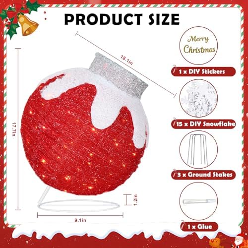 Outdoor Christmas Ball Ornaments, Pop Up Lighted Ball with DIY Sticker - Image 2