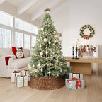 ELYKEN 33 Inch Woven Rattan Christmas Tree Collar, Stylish Seagrass & Water Hyacinth Xmas Tree Skirt for Artificial Trees, Wicker Tree Base Cover with Cord Cut-Out Farmhouse Tree Ring for Home Decor - Image 6