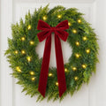 Christmas Decorations, 22 Inch Pre-Lit Christmas Wreath with Red Velvet Bow by Zesua