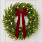 Christmas Decorations, 22 Inch Pre-Lit Christmas Wreath with Red Velvet Bow by Zesua