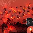9 Ft 66 LED Willow Vine Twig Decor Black Halloween Garland with Orange Lights, Timer 8 Modes Waterproof Battery Operated Indoor Halloween Decorations for Wall Fireplace Mantle Home Office Party Decor by Envotek