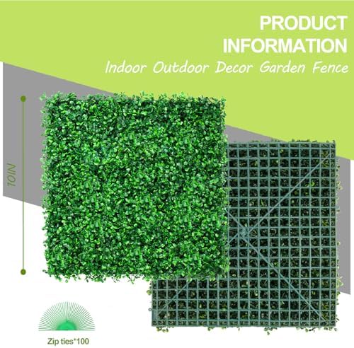 AOKIIE 10"x10" 12Pcs Artificial Grass Wall UV-Anti Boxwood for Outdoor - Image 3