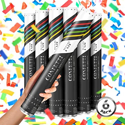 16" Confetti Cannon [6 Pack] Confetti Poppers | Multicolor Biodegradable Confetti Cannons (Confetti Blasters/Gun/Bomb/Shooters) Compressed Air, Launch 25ft, Loud Pop, For Wedding, New Year's Eve by JAPJA