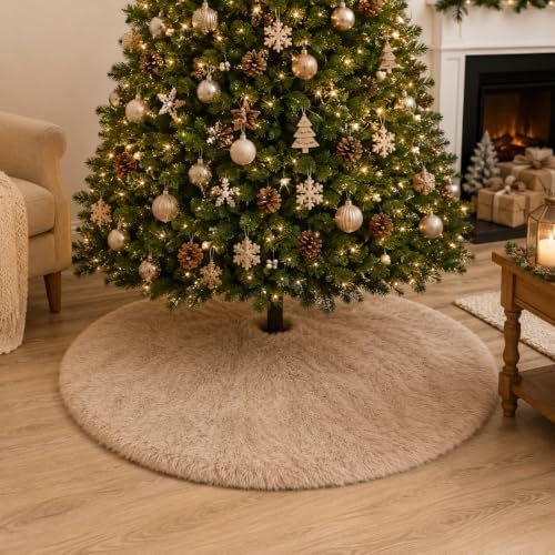 60 Inch Plush Christmas Tree Skirt Brown, Fluffy Faux Fur Tree Skirt for Christmas Holiday Party Decorations - Image 2