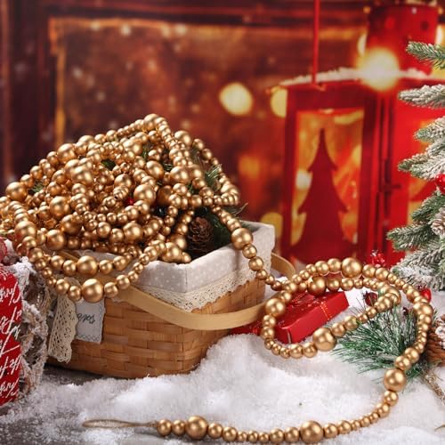 Giegxin 1 Pcs 32.8 ft 4th of July Wooden Bead Garland Patriotic Hanging Garland Farmhouse Beads Decor for Independence Day Mantel Table Party Wall Home Decorations (Gold) - Image 4