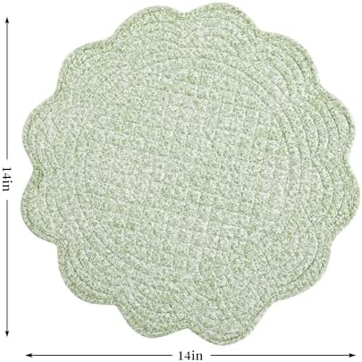 HOMBYS Quilted Placemats Set of 6 Washable Round Placemats for Kitchen Table-100% Cotton Fabric 14 Inch Round Table Mats, Cotton Fabric with Microfiber Filling, (14"x14", White & Green Flower) - Image 2