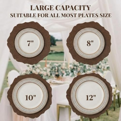 12 Pcs 13" Wooden Textured Charger Plates with Napkin Ring, Brown - Image 4