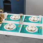 PIGCHCY Placemats Set of 12 Washable Durable Place Mats Vinyl Heat Resistant Non-Slip Table Mats Indoor Outdoor (18 x 12 inches, Turquoise Blue) - Image 7