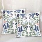 Pack of 2 Embroidered Decorative Throw Pillow Cover 18x18 Inch Farmhouse Floral Pillowcase for Living Room Sofa Bed (Bird Flower) - Image 2