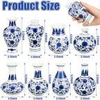 Dandat 8 Pcs Small Blue and White Ceramic Vase, Chinoiserie Floral,Elegant - Image 2