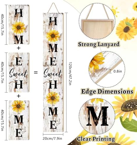 Welcome Porch Sign, Wooden, 47.2", Outdoor Front Door, Spring Summer - Image 3
