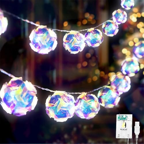 AceList 20 LED Globe Disco Ball Mirror String Lights, 10ft USB&Battery Powered Fairy Lights, Eid Ramadan Decoration Lighting for Mother's Day Gifts, Tree Decor Outdoor Indoor Patio Party Garden by AceList