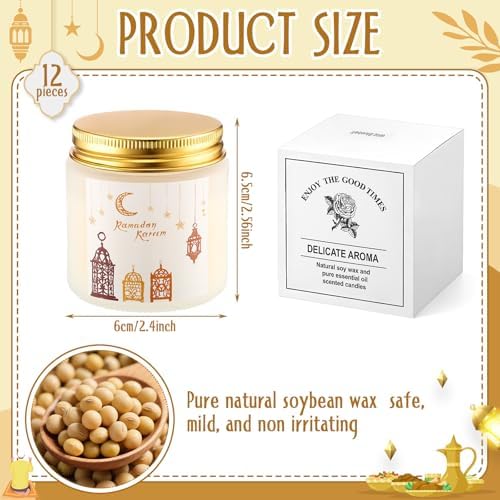 Lyrow 12 Pcs Ramadan Gifts for Women Men Ramadan Mubarak Candles 3.5 oz Scented Soy Wax Candle Islamic Muslim Candles Islamic Party Favors Gifts for Home Muslim Islam Festival Decor (White Gold) - Image 3