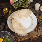 Pesonlook 60 Pcs Beige Cotton Linen Napkins with Fringe, 16x16 Inches - Image 6