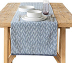 over&back 18x108 Hand-Blocked Printed Cotton Table Runner - Washable Table Runners for a Custom Home Decor Tablescape - Perfect for Coffee Table, Dinner Table, Living Room, and More - Blue Herringbone by overback