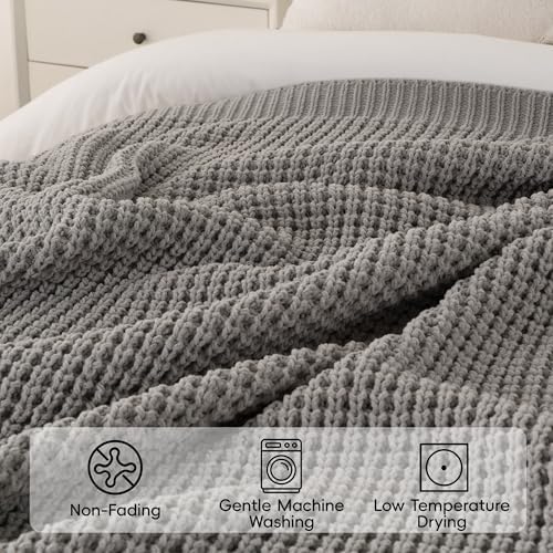 Grey Throw Blanket for Couch, Soft Knitted Chenille Throw Blanket 50"x60" - Image 6