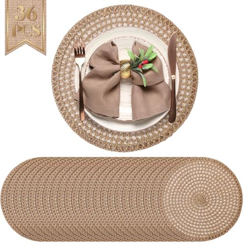 36 Pcs 13 Inch Round Woven Natural Placemat Burlap Boho Charger by Gandeer