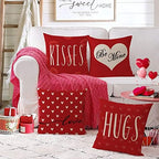 Happy Valentines Day Pillow Covers 26x26 Set of 4 Wedding Anniversary Throw Pillow Covers Red Love Heart Kisses Hugs Be Mine Cushion Covers Pillow Cases for Outdoor Couch Sofa Decoration(26 Inch) - Image 5