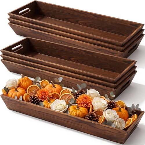 Gisafai 6 Pcs Long Wooden Narrow Tray Large Fall Serving Trays with Handle by Gisafai