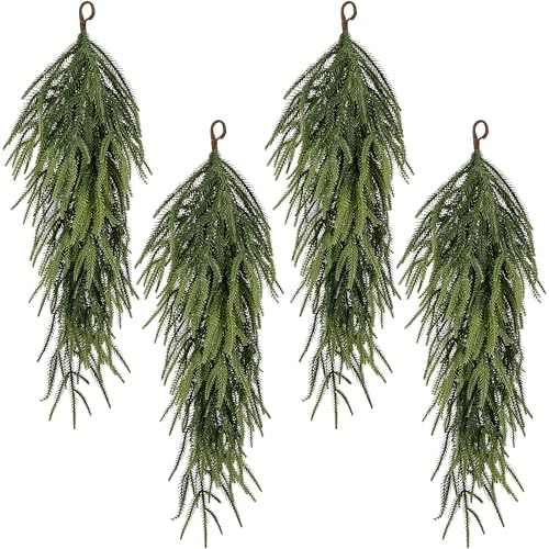 4 Pcs Extra Length Artificial Christmas Teardrop Swag, 30" Faux Pine Needles Teardrop Door Swag, Christmas Norfolk Greenery Teardrop Wreath for Xmas Door Table Mantle Fireplace Indoor Outdoor Decor by PurpleStar