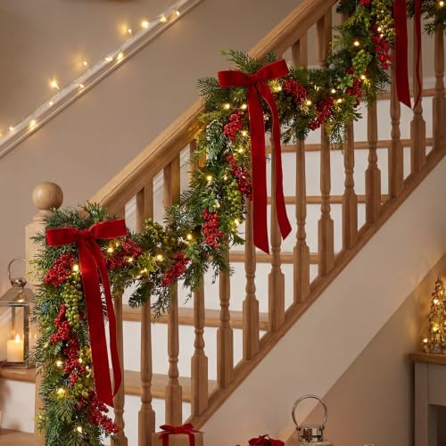 6 ft Christmas Norfolk Pine Garland Artificial Red Berry Garland - Image 5