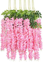 Duovlo 12 Piece Artificial Silk Wisteria Vine 3.6 Feet Ratta Hanging Flower Garland String Home Party Wedding Decor (Dark Pink) by Duovlo