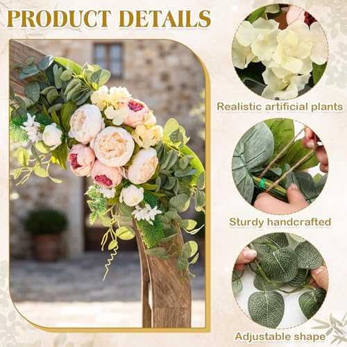 Suncalla 2 Pcs Artificial Peony Eucalyptus Floral Swag for Arch, Champagne - Image 3
