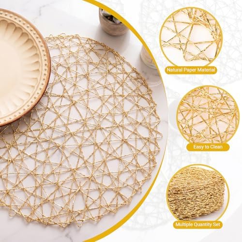 Threehoney Paper Braided Round Placemats, Set of 36, Gold, 13 in - Image 3