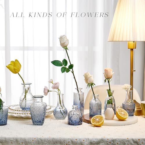 Glass Bud Vase Set of 30, Small Flower Vases, Glass Vases for Centerpieces, Vintage Home Table Decorations Bud Vases (30 Pcs, Blue) - Image 4