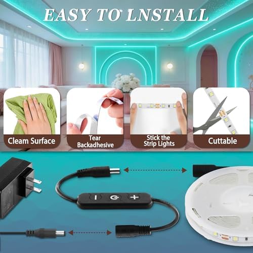 Teal 30 Foot Led Lights Strip Indoor Rope Lights Easy DIY Cuttable Strip Lights for Room Bathroom Living Room Kitchen Ceiling Wall Vanity Mirror Decor - Image 2