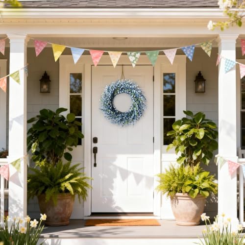 26 Inch Spring Wreaths for Front Door, Large Artificial Forsythia Flowers Wreath, Spring Summer Floral Wreath All Season for Home, Wall, Window, Porch, Wedding, Farmhouse Decor (Blue) - Image 2