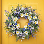 24 Inches Summer Wreaths for Front Door Blue Summer Door Wreath Spring Floral Wreath with Wildflower White Sunflower for Porch Indoors Outdoor Window Home Decorations - Image 5