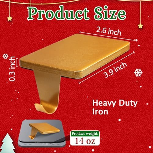 HMASYO Christmas Stocking Holders for Mantle Set of 4, Gold Heavy Duty Iron Stocking Hangers Base, Low Profile Weighted Stocking Holder Hooks for Fireplace Tabletop Shelf Christmas Decoration - Image 2