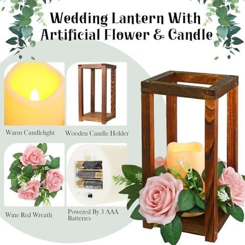 Hushee 30 Pcs Wooden Wedding Lantern Centerpiece, Pink Rose, Brown - Image 5