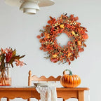 26 Inch Thanksgiving Fall Wreath, Autumn Wreaths for Front Door Fall with Maple Leaves,Oak Leaves,Flowers,and Berries, for Outside Indoor Wall Window Festival Halloween Decor Fall Wreaths - Image 5
