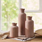 LUKA Ceramic Rustic Farmhouse Vase Set of 3,Terracotta Vases for Home Decor - Image 2