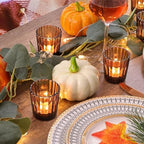 NITIME 24Pcs Vintage Ribbed Amber Votive Candle Holders, Fall Centerpieces for Tables, Tealight Candle Holder for Thanksgiving, Wedding Decor, Boho Home Decor and Christmas Decor - Image 3