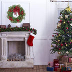 Christmas Olive Wreath for Front Door Christmas Red Berry Decoration, Winter Bowknot Leaves Wreath with Red Berry and Jingle Bell Farmhouse Front Door - Image 5